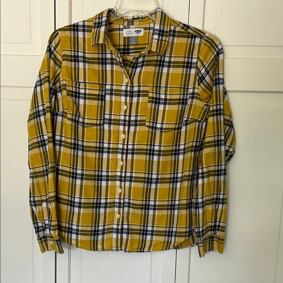 Old Navy Tops - Old Navy Yellow and Black Woman's Large Casual Button Down Shirt